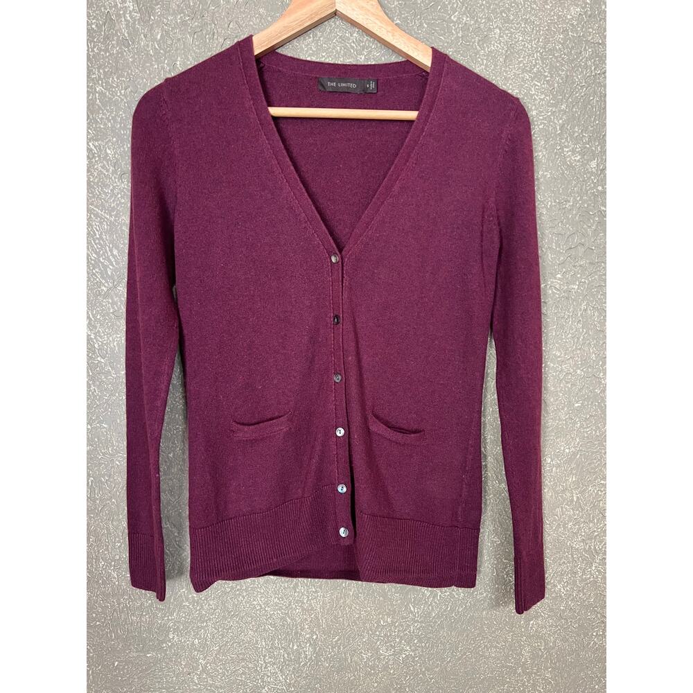 The Limited Maroon Long Sleeve Button Front Cardigan Cashmere Blend Office Small